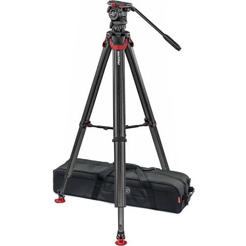 Sachtler System FSB 4 Fluid Head with Sideload Plate, Flowtech 75 Carbon Fiber Tripod with Mid-Level Spreader and Rubber Feet image 1