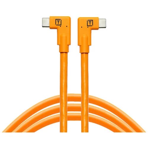Tether Tools TetherPro Dual Right-Angle USB-C Cable (15', High-Visibility Orange) image 1