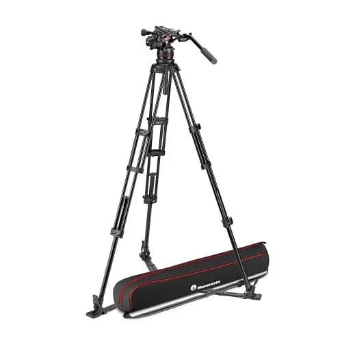 Manfrotto Nitrotech 612 Video Head With Aluminium Twin Leg Ground Spreader Tripod Kit image 1