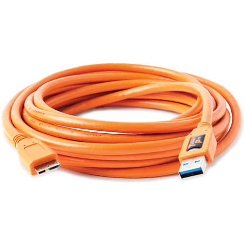 Tether Pro USB 3.0 male to Micro-B, 15', Hi-Visibility Orange image 1
