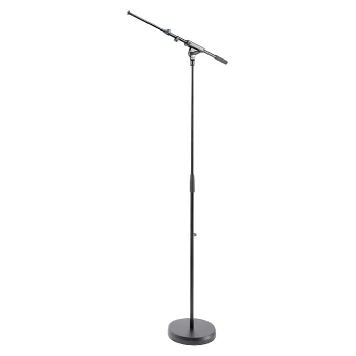 K&M Microphone Floor Stand and Boom Arm 0.8m to 1.5m with Round Base image 1