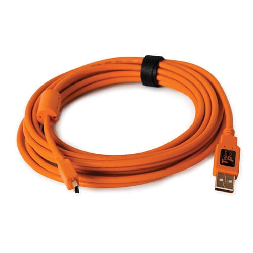 Tether Pro USB 2.0 Male to Mini-B 5 pin, 15', Hi-Visibility Orange image 1