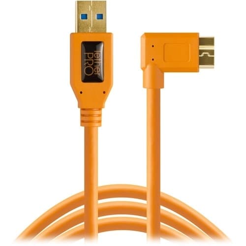 Tether Tools USB 3.0 Type-A Male to Micro-USB Right-Angle Male Cable (15', Orange) image 1