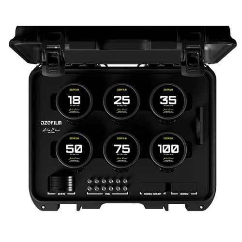 DZOFilm ARLES 18/25/35/50/75/100mm T1.4 FF/VV Prime Cine 6-Lens Set (PL, Meter) image 1