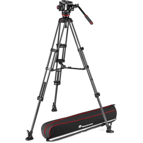 Manfrotto 504X Fluid Video Head & MVTTWINMC Carbon Fiber Tripod with Mid-Level Spreader image 1