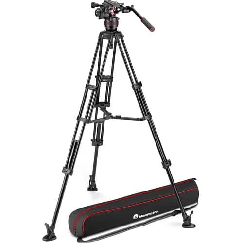 Manfrotto 608 Nitrotech Fluid Video Head and Aluminum Twin Leg Tripod Middle Spreader image 1